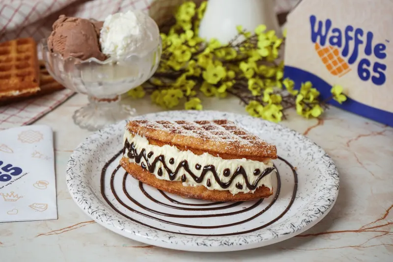 Vanilla Ice Cream Waffle and Fudge